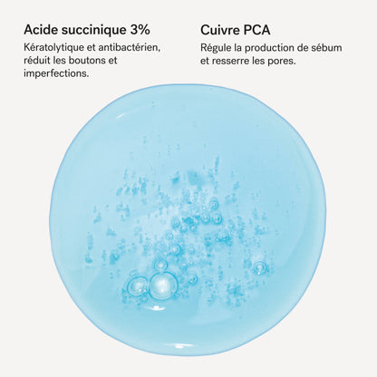 Sérum imperfections jour L39
Acide succinique 3% + Cuivre PCA